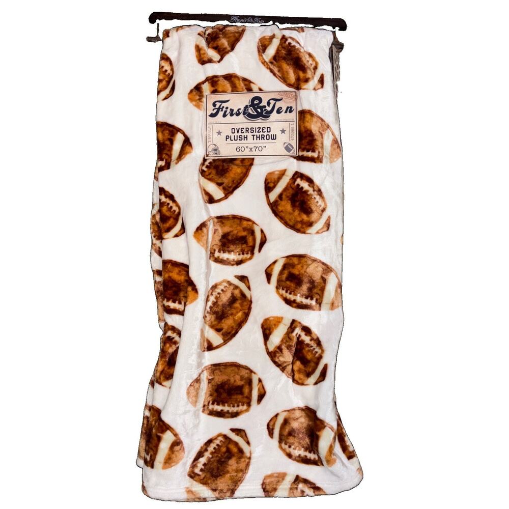First & Ten Football Pattern Throw Blanket Super Soft Plush 60" x 70" NEW